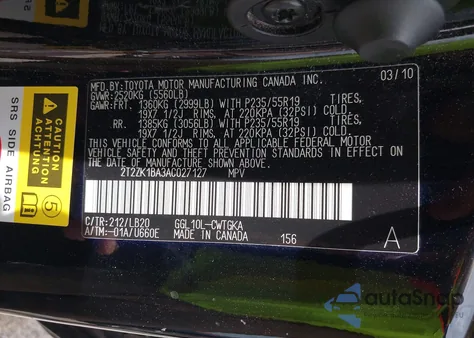 2010 Lexus Rx 350 from USA, damaged, VIN 2T2ZK1BA3AC027127